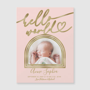 Carte Magnétique Annonce de naissance Hello World Chic Cadre Arch