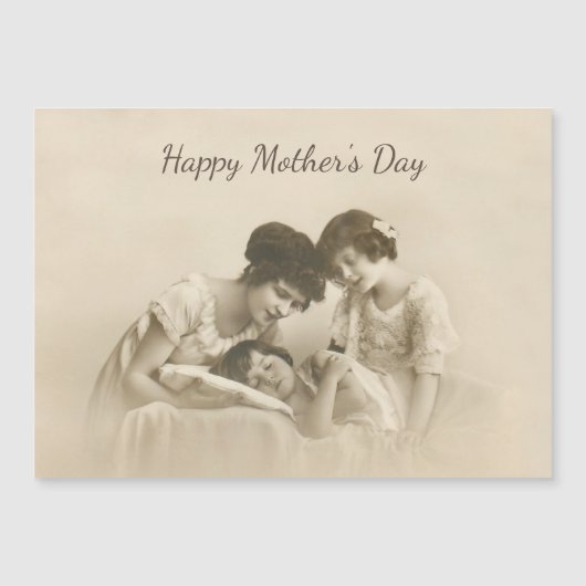 Carte Magnétique Antique Sepia Portrait de mère et d'enfants (Devant)