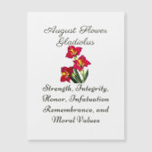 Carte Magnétique Août Mois de naissance Fleur Gladiolus Cadeau de n (Devant)