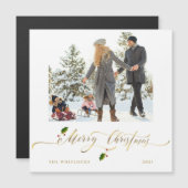 Carte Magnétique Aquarelle Berries Photo Joyeux Noël (Devant / Derrière)