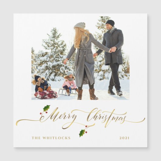 Carte Magnétique Aquarelle Berries Photo Joyeux Noël (Devant)