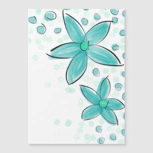 Carte Magnétique Aquarelle bleue turquoise motif floral