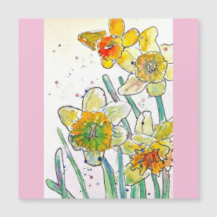 Carte Magnétique Aquarelle jaune jonquille de printemps