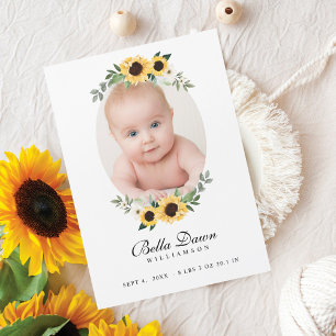 Carte Magnétique Aquarelle jaune Tournesols couronne bébé photo