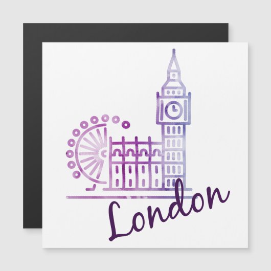 Carte Magnétique Aquarelle Londres, Big Ben (Devant / Derrière)