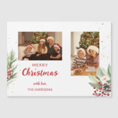 Carte Magnétique Aquarelle moderne Noël Botanique à deux photos (Devant)