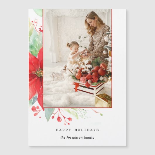 Carte Magnétique Aquarelle moderne Photo botanique de Noël (Devant)