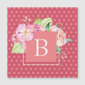 Carte Magnétique Aquarelle Monogramme feminine points roses (Devant)