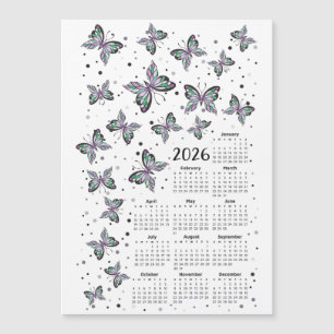Carte Magnétique Aquarelle Papillons violets 2026 Calendrier