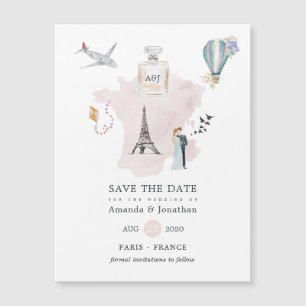 Carte Magnétique Aquarelle Paris Destination Mariage Monogramme