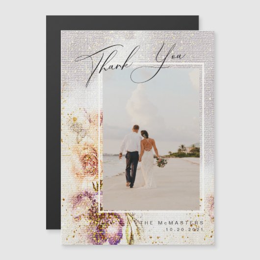 Carte Magnétique Aquarelle Peint Floral Canvas Mariage Merci (Devant / Derrière)