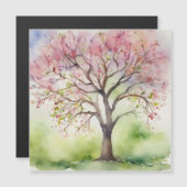 Carte Magnétique Aquarelle Peinture Arbre (Devant / Derrière)