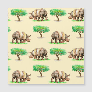Carte Magnétique Aquarelle Rhino : Motif peint à la main.