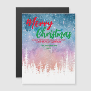 Carte Magnétique Arbre de Noël Joyeux Nuit forêt de script rouge ve