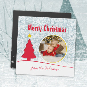Carte Magnétique Arbre de Noël Rouge Moderne Photo Souvenir
