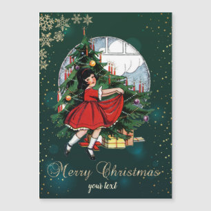 Carte Magnétique Arbre de Noël Vintage, Petite Flamme de neige