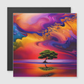 Carte Magnétique Arbre solitaire dans l'eau ciel coloré (Devant / Derrière)