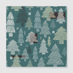 Carte Magnétique Arbres d'hiver, motif de Noël vintage.