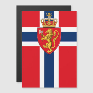 Carte Magnétique Armoiries de la Norvège sur le drapeau norvégien,