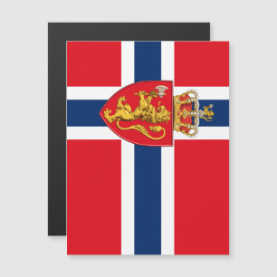 Carte Magnétique Armoiries de la Norvège sur le drapeau norvégien,