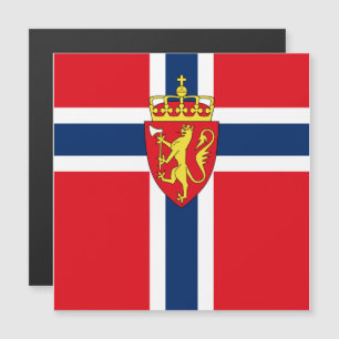 Carte Magnétique Armoiries de Norvège sur le drapeau de la Norvège,