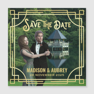 Carte Magnétique Art Déco Ajouter votre photo Elegant Gold Enregist