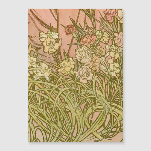 Carte Magnétique Art Nouveau Alfonse Mucha fleurs d'oeillets floral