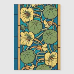 Carte Magnétique Art Nouveau Nasturtium Bleu Or floral Verneuil