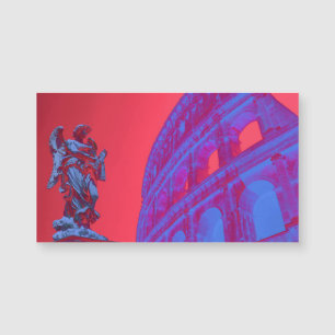 Carte Magnétique Art numérique rouge, bleu du Colisée et statue