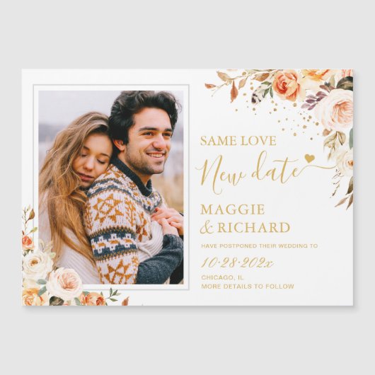 Carte Magnétique Automne Gold Floral Photo Enregistrer le nouvel ai (Devant)