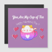 Carte magnétique avec un chat dans une tasse de th (Devant / Derrière)