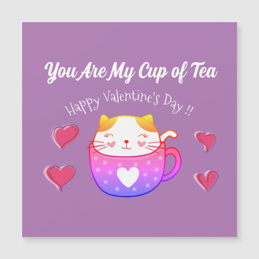 Carte magnétique avec un chat dans une tasse de th (Devant)