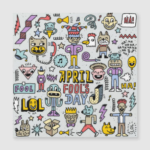 Carte Magnétique Avril Fools : Jeu de Doodles Colorés.