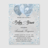 Carte Magnétique Baby shower argent bleu ballons d'invitation aiman (Devant)