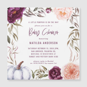 Carte Magnétique Baby shower floral de petite citrouille