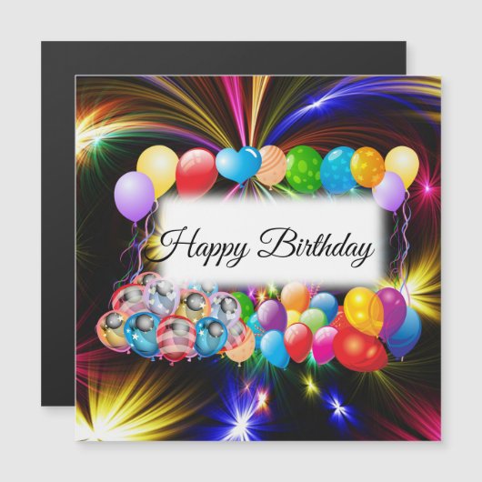 Carte Magnétique Ballons colorés, Feu d'artifice, Anniversaire (Devant / Derrière)