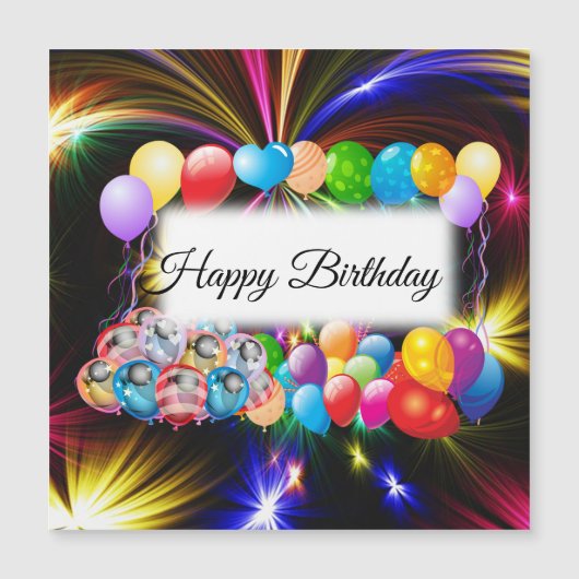 Carte Magnétique Ballons colorés, Feu d'artifice, Anniversaire (Devant)
