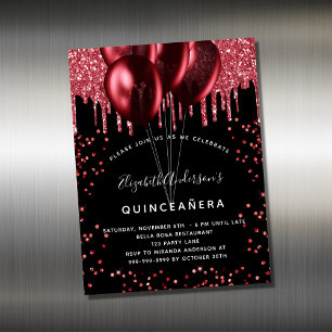 Carte Magnétique Ballons rouges noirs de Quinceanera aimant invitat