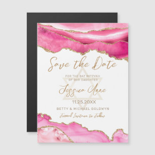 Carte Magnétique Bat mitzvah Pink Gold Parties scintillant Agate En
