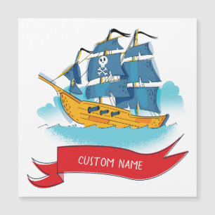Carte Magnétique Bateau de pirate de dessin animé mignon Texte pers