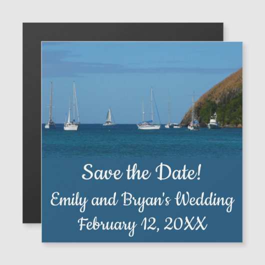 Carte Magnétique Bateaux à voile dans la baie Blancs et Bleus Nauti (Devant / Derrière)