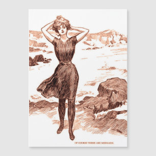 Carte Magnétique Beauté de bain sirène de plage Gibson vintage