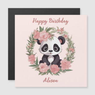 Carte Magnétique Bébé adorable Panda Ours avec fleurs