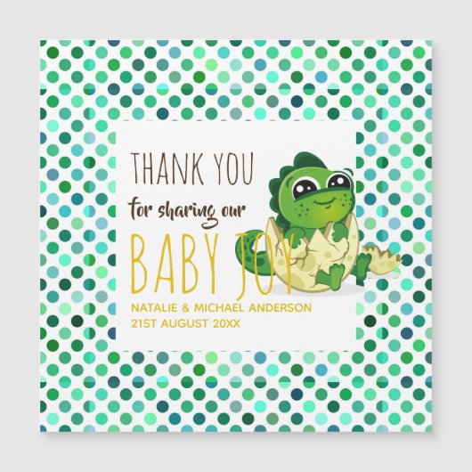 Carte Magnétique Bébé mignon Dinosaur Hatching Douche Party Polkado (Devant)