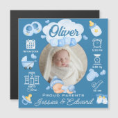 Carte Magnétique Bébé mignon garçon natalité Statistiques Bleu Nouv (Devant / Derrière)