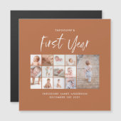 Carte Magnétique Bébés first year photo collage script terracotta (Devant / Derrière)