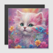 Carte Magnétique Belle Chat Blanc Fluffy (Devant / Derrière)