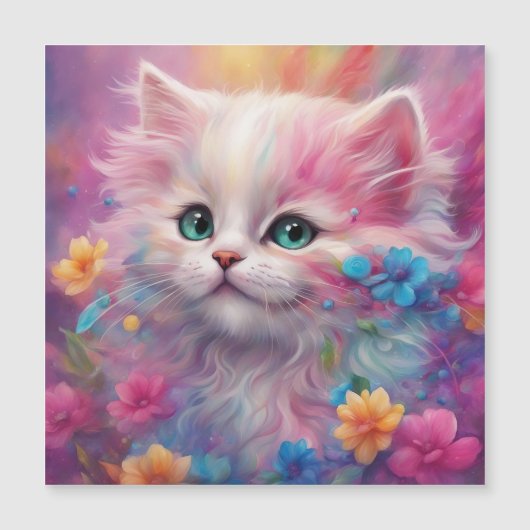 Carte Magnétique Belle Chat Blanc Fluffy (Devant)