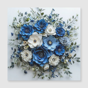 Carte Magnétique Belle composition florale bleue et blanche