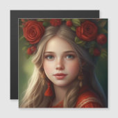 Carte Magnétique Belle fille avec guirlande (Devant / Derrière)